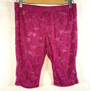 Vintage Women Sheer Lace Biker Shorts Sz L Fuscia Y2K Club Rave Festival Beachy